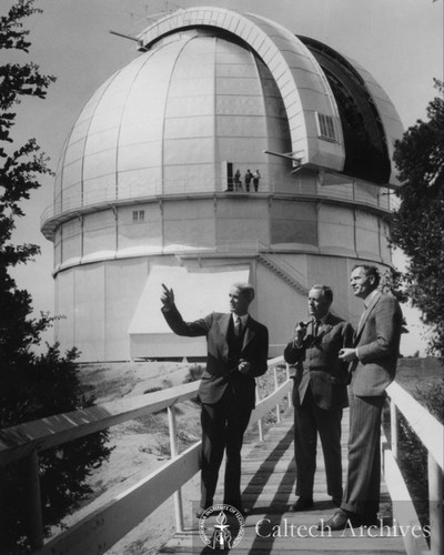 Walter Adams, Sir James Jeans and Edwin Hubble with 100" dome