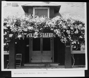 Exterior view of the Hollywood Police Station on Cahuenga Avenue, ca.1908