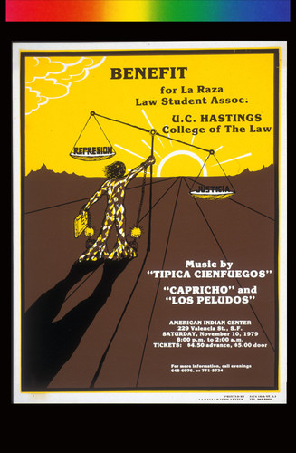 Benefit for La Raza Law Student Assoc. U.C. Hastings College Of The Law, Announcement poster for