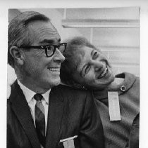 Richard H. Marriott, Mayor of Sacramento, 1968-1975. Portrait as newly re-elected City Council member, being hugged by his wife Gerry Marriott