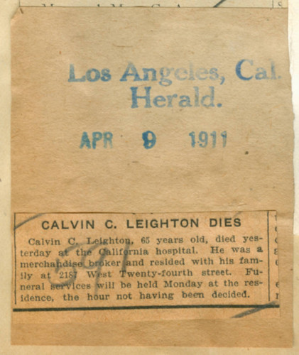 Calvin C. Leighton dies