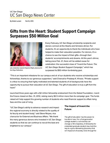 Gifts from the Heart: Student Support Campaign Surpasses $50 Million Goal