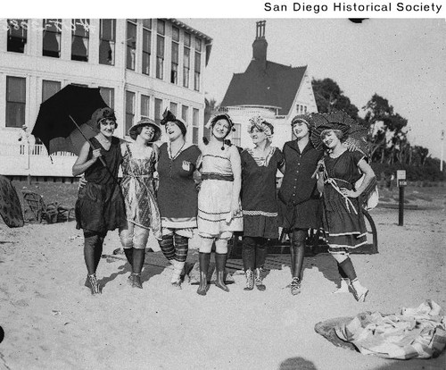 Group of women in bathing suits on a Coronado beach