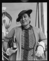 Hortensia Torreblanca on board the Lurline upon her return from Hawaii, San Pedro, 1935