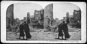 San Francisco earthquake damage, looking northwest from the corner of Sutter and Jones Streets, 1906