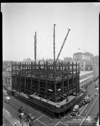 Los Angeles Times building construction, 2nd and Spring, Los Angeles. July, 1947
