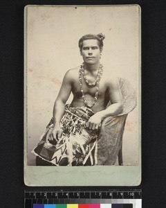 Studio portrait of Samoan man, ca. 1880-1890