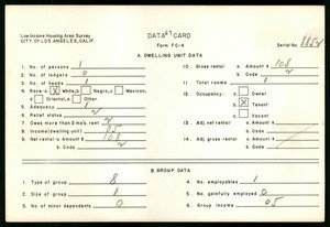 WPA Low income housing area survey data card 49, serial 8852