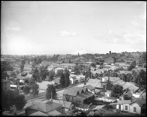Panoramic view of Los Angeles looking west on Aliso St. from the brewery (Maier Brewing Co.?), February 1899