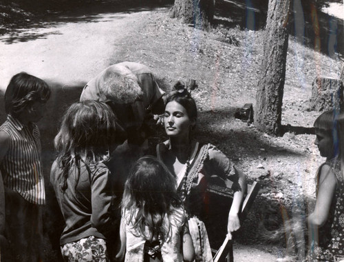 Artist applying make-up to Petra Chambers, protagonist of the 1970 Mountain Play, Tamalpa, performed on Mount Tamalpais [photograph]