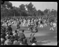 Los Angeles American Legion Drum and Bugle Corps in the Tournament of Roses Parade, Pasadena, 1930