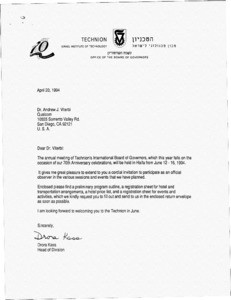 Letter, Drora Kass to Andrew J. Viterbi, April 20, 1994