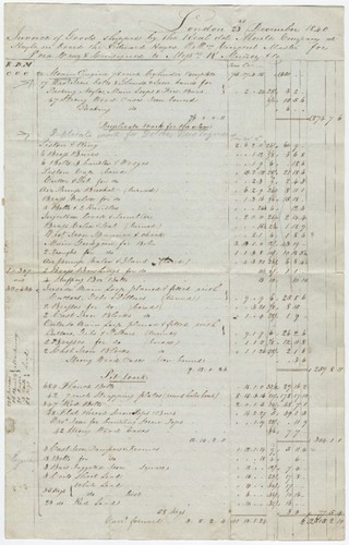 Invoices for goods shipped from London to Veracruz for the Real del Monte Mining Company