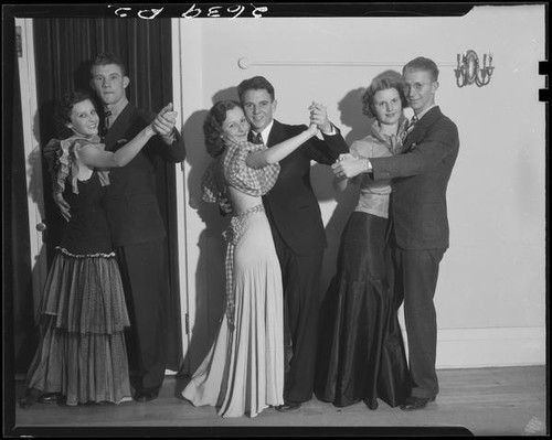 Three couples dancing at community dance, Santa Monica, 1934
