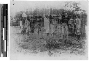Brother Stolz and a caravan, Unyamwezi, Tanzania, ca.1898-1914