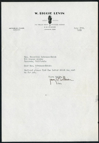 Jane Sullivan letter to Schumann-Heink, 1935 July 27