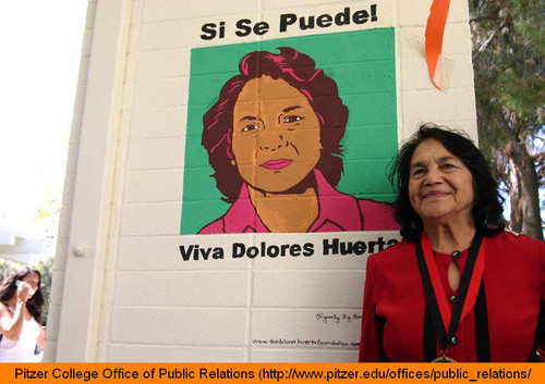 Viva Dolores Huerta! Huerta posing with mural