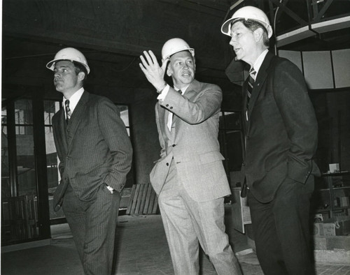 William Banowsky and Charles Runnels inspecting construction, circa 1972