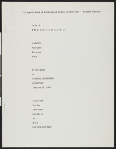 ONE, Inc. annual report (1960)