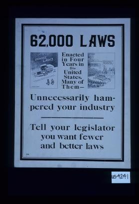 62,000 laws enacted in four years in the United States. Many of them unnecessarily hampered your industry. Tell your legislator you want fewer and better laws
