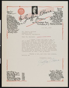 Geoffrey O'Hara, letter, 1938-06-27, to Hamlin Garland