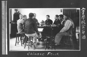 Men eating at table, Fujian, China, ca.1911-1913