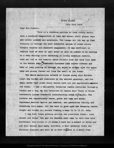Letter from John Muir to [Annie Kennedy] Bidwell, 1879 Jul 16