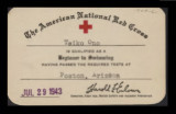 Certificate from the American National Red Cross to Taiko Ono in Poston, Arizona, for beginner in swimming
