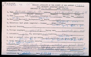 WPA household census employee document for Charles Antuna, Los Angeles