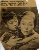 Newspaper clipping of a scene from "The Good Earth" used as a publicity photo. At age 5 Helen Fong Chan played a daughter in the film