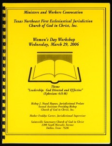 Ministers and workers convocation, Texas northeast, COGIC, Dallas, Women's day program, 2006 (18 pp.)