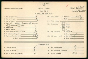 WPA Low income housing area survey data card 5, serial 16790