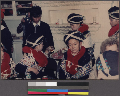 Women in traditional clothing at a party, Northern California