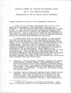 Executive summary re training & personnel issues, 1991-05-06; Commission meeting presentation by LAPD