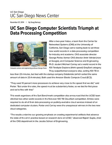 UC San Diego Computer Scientists Triumph at Data Processing Competition