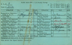 WPA block face card for household census (block 1012) in Los Angeles County