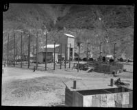 View of construction site for rebuilding of the Bureau of Power and Light's Power House #2, San Francisquito Canyon, 1928