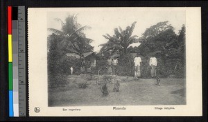Villagers standing by their homes, Congo, ca.1920-1940