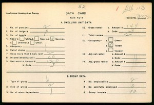 WPA Low income housing area survey data card 52, serial 9372