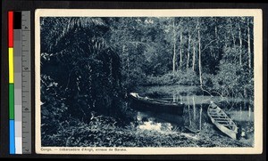 Boats in a small river, Baraka, Congo, ca.1920-1940