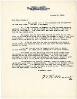 Letter from William Randolph Hearst to Julia Morgan, October 9, 1922