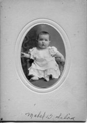 Studio portrait of baby Mabel Silva, about 1900