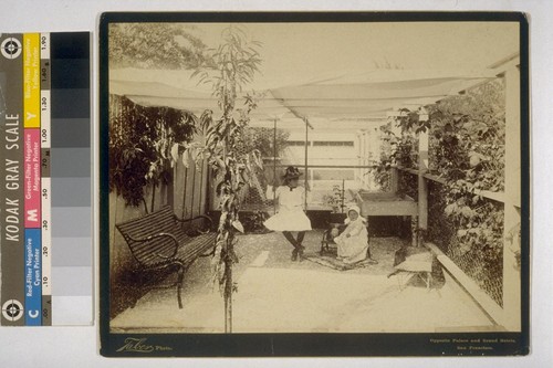 [Daisy, left, and Louise Taber, in yard of Taber residence. Photograph by Isaiah West Taber.]
