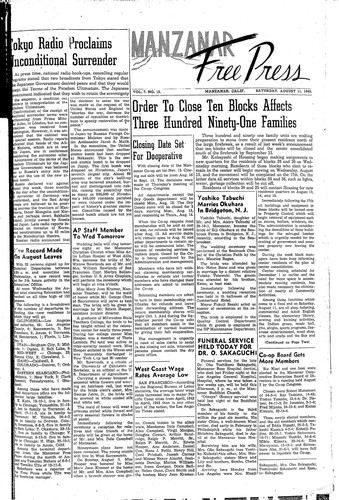 Manzanar free press, August 11, 1945