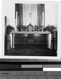 Altar in the chapel, Toishan, China, ca. 1950