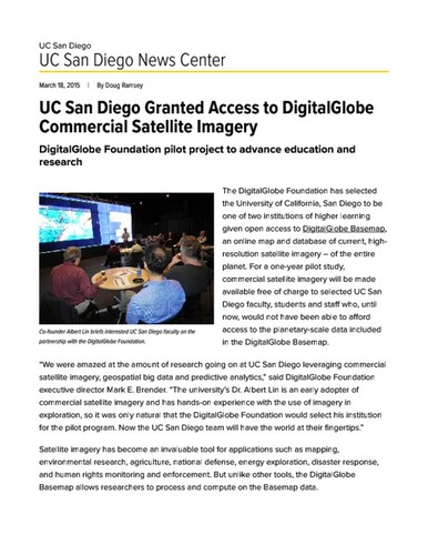 UC San Diego Granted Access to DigitalGlobe Commercial Satellite Imagery