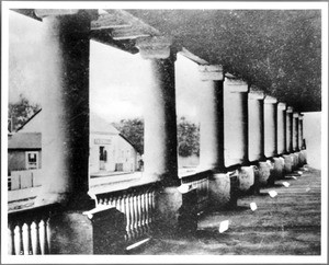 El portico of the Mission San Luis Obispo de Tolosa, ca.1865