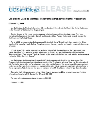 Les Ballets Jazz de Montreal to perform at Mandeville Center Auditorium