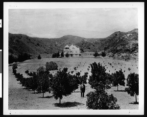 Exterior view of the Charles F. Harper residence at the entrance to Laurel Canyon, Hollywood, 1898