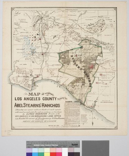 Map of a portion of Los Angeles County showing the Abel Stearns' ranches : La Habra, Los Coyotes, San Juan Cajon, Las Bolsas, La Bolsa Chica
